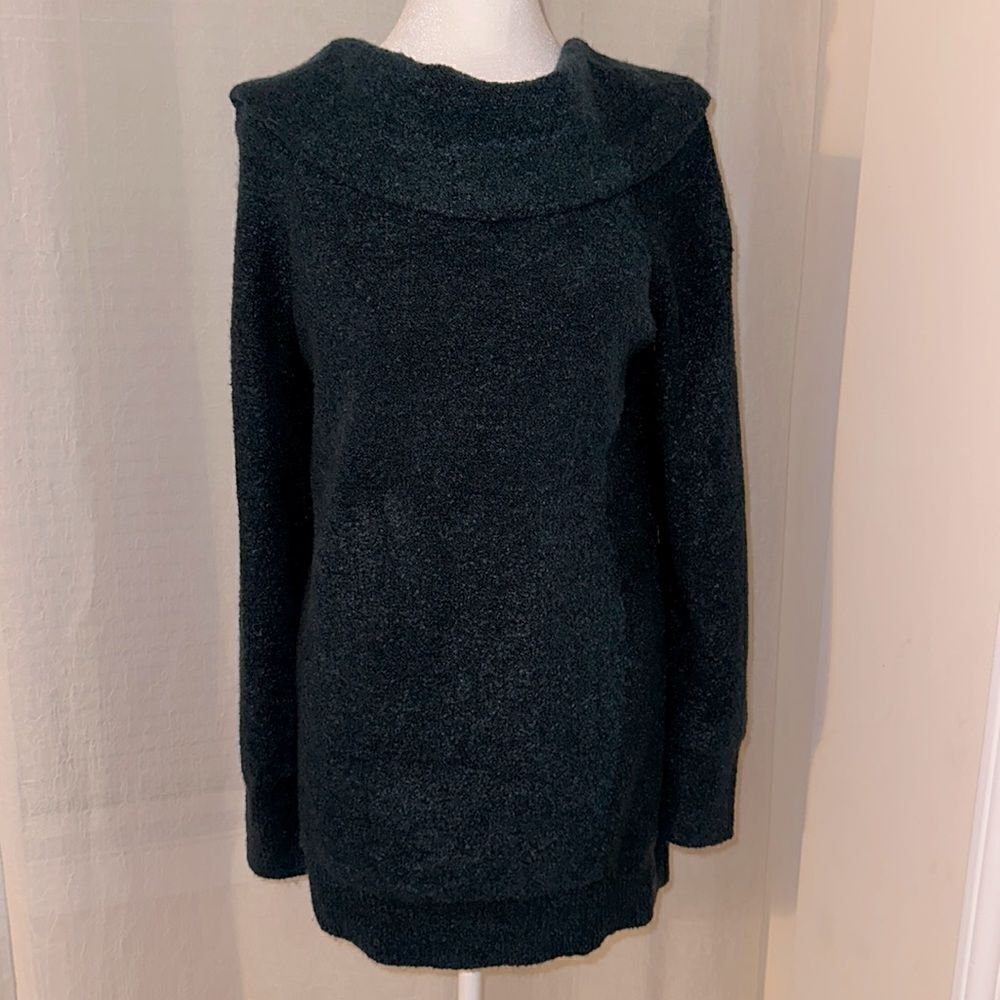 Motherhood Maternity M Winter Green Reverse Knit Boucle Cowl Neck Sweater Tunic